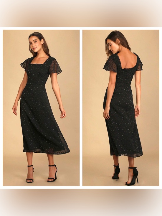 Lulus Dresses & Skirts - Lulu's So Kiss Me Black Floral Print Swiss Dot Maxi Dress